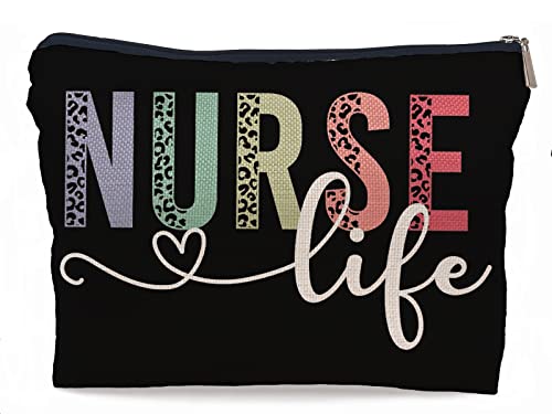 Lacosu Nurse Life Nursing Leopard Makeup Bag Make Up Cosmetic Bag Small Zipper Pouch,Nurse Appreciation Week Graduate Gift,Nursing Gift