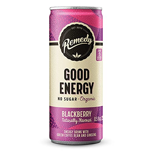 Remedy Natural Energy Drink - Sugar Free, Usda Organic, Low Carb & Low Calorie - Clean Energy With Caffeine & Antioxidants - Sparkling Blackberry - 8.5 Fl Oz Can, 12-Pack #TOP1