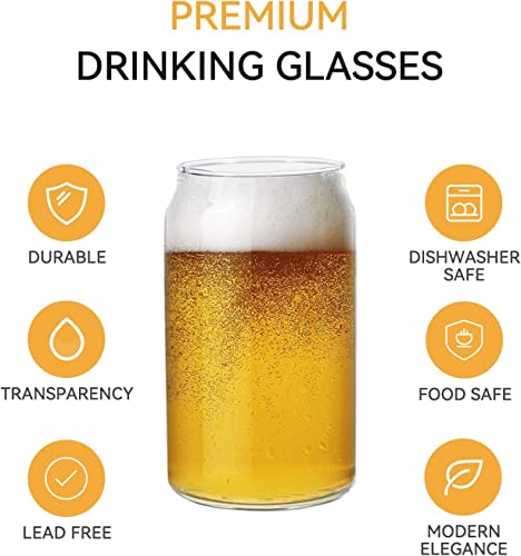 Image of WEZOSHINET Glass with Straw, Smoothie Coffee Beer and Soda Drinking Glass Mug with Straw with can Shape so Delicate to Serve Coffee, Milk, Water and Whisky Beer 500ML (Set of 2)