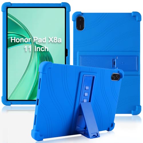 ATOOZ for Honor Pad X8a Case 11 Inch 2024,Soft Silicone Kids Case for Huawei Honor Pad X8a Tablet with Adjustable Bracket (Blue)