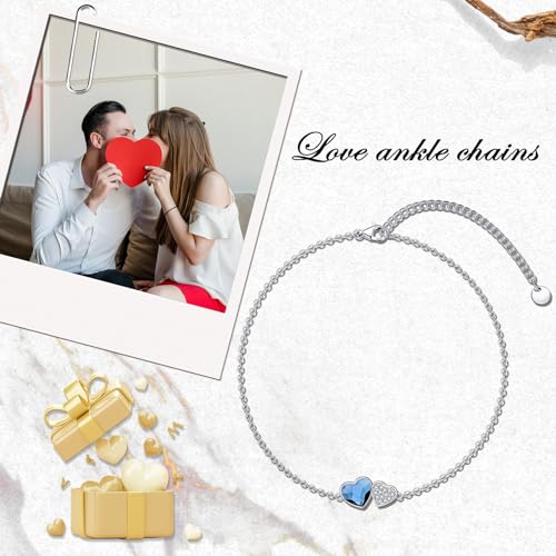 Image of 925 Sterling Silver Anklet Foot Bracelet with Crystal from Austria, Anklet Jewelry Gifts for Women 11 Inch Adjustable