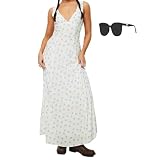 ZHKVAG Women Midi Dress Summer Bohemian V Neck Sleeveless Patchwork Print Long Dress, Women Y2k Floral Deep V Neck Maxi Dress (M,#G)