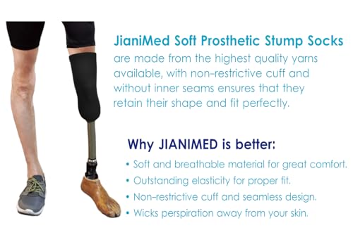 Cotton Prosthetic Stump Socks – BK, 1 PLY, Light Compression, Soft, Thin, Amputee Socks, Taiwan Excellence, 4 PCS S/M/L2