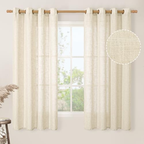 Image of LAMIT Beige Linen Curtains 63 inch Length 2 Panels for Living Room, Bronze Grommet Soft Semi Sheer Light Filtering Window Treatments Neutral Drapes for Bedroom, 52 x 63 Inch, Beige