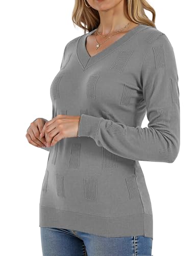 Image of Buauty Womens Fashion V Neck Long Sleeve Knitted Ribbed Pullover Sweaters Casual Lightweight Loose Fit Jumper Tops