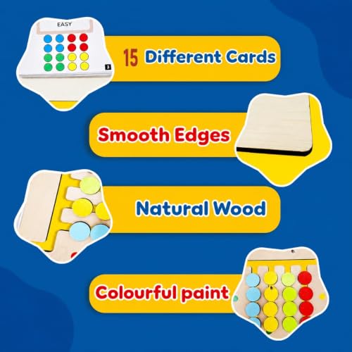 Image of Sky Tech Colour Coder Wooden Game Montessori Slide Puzzle Color & Pattern Matching Wooden Puzzle Learning Toys 15 Challenge Cards Logic Brain Game for Kids 4-8 Years Birthday Gift for Boys & Girls