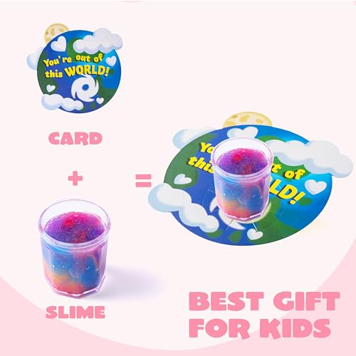 JOYIN 30 PCS Valentine Day Gift Cards with Galaxy Slime Stress Relief Stress Toy for Kids Party Favor, Classroom Exchange Prizes, Valentines Party Favors, Greeting Cards by JOYIN - Image 9