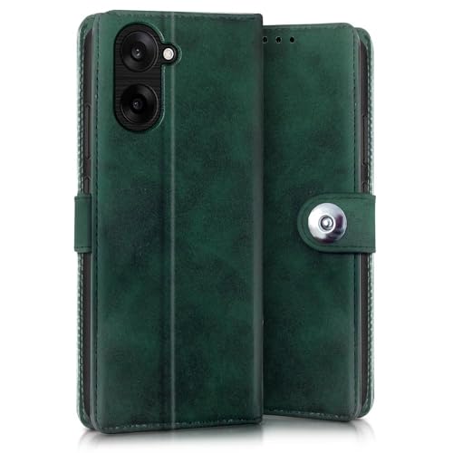 Image of WOW IMAGINE Shock Proof Flip Cover Back Case for 1+ OnePlus Nord CE 5 5G (Magnetic Button Flip Case | Wallet Pockets & Stand | Leather Finish | Forest Green)
