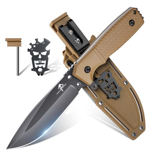 Purple Dragon Khaki Couteau de Survie Avec étui Kydex, Couteau d'extérieur Full-Tang, Lame Fixe en Acier D2, Couteau de Survie Pour le Camping, Cadeau pour...