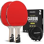 PRO-SPIN Table Tennis Bats | ITTF Approved Rubber | 7-Ply Blade with Carbon Fibre | 2.0mm Sponge | Professional Ping Pong Racket with Protective Cover (2-Pack, Red)