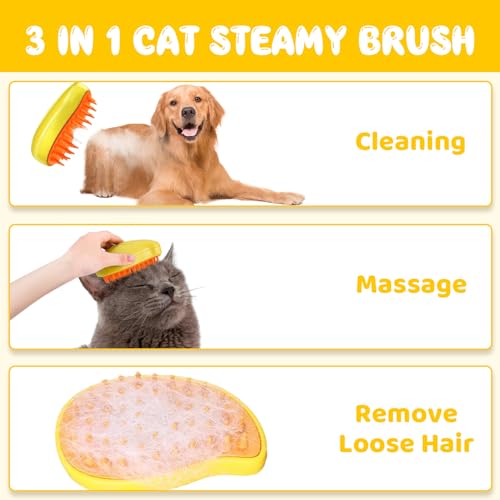 Cat Brush 3-in-1 Steamy Self-Cleaning Rechargeable Grooming Brush for Pets Electric Pet Hair Removal Comb - Image 2