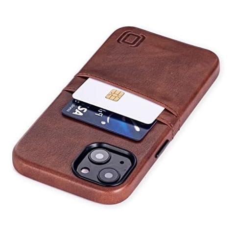 Dockem Wallet Case for iPhone 13 with Built-in Metal Plate for Magnetic Mounting & 2 Credit Card Holder Pockets: Exec M2, Premium Synthetic Leather (6.1" iPhone 13, Brown) Cover