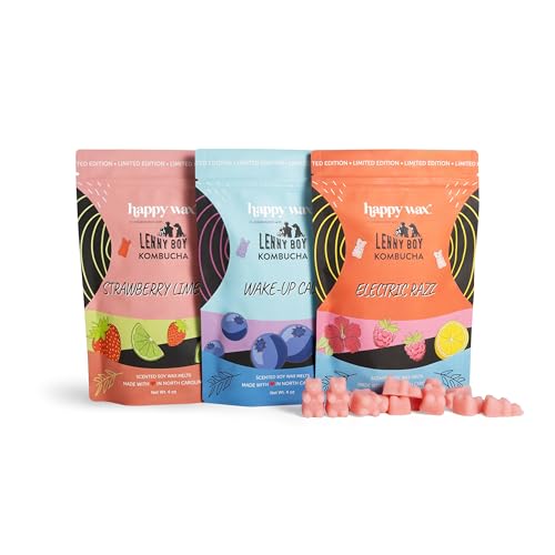Happy Wax Sparkling Berries Mix Premium Scented Natural Non Toxic Soy Wax Melts 12 Total Oz. - Includes: Wake Up Call (Blueberry Citrus) Strawberry Limeade Electric Razz (Electric Raspberry)
