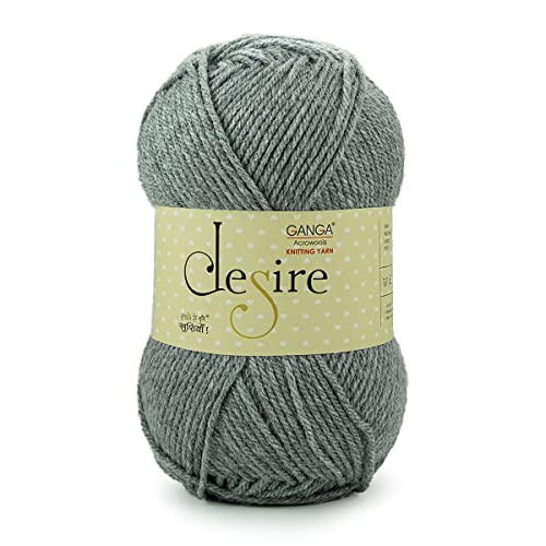 Image of Ganga Acrowools Acrylic Desire Hand Knitting and Crochet Yarn. Pack of 1 Ball - 100Gms. Shade No - Dsr011, Grey