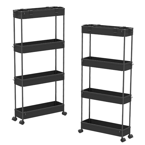 Image of SPACELEAD 2-piece Set Slim Storage Cart 3 Tier,Bathroom Organizer Rolling Utility,Mobile Shelving Unit Slide Out for Office, Kitchen, Laundry Room & Narrow Places