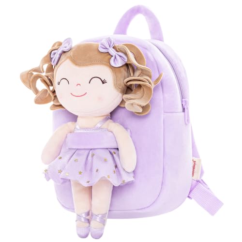 Gloveleya Mochila infantil para bebês bailarinas, presentes de pelúcia, cabelo cacheado, balé, mochila, Mochila A01 branca roxa, 9 inches, Bailarina