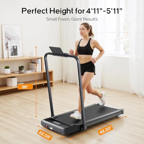 Image of Walking Pad Under Desk Treadmill with Foldable Handle Bar, Portable Compact Electric Walking Treadmills with Remote Control for Home Office, Quiet Fitness Machine, Inky Black