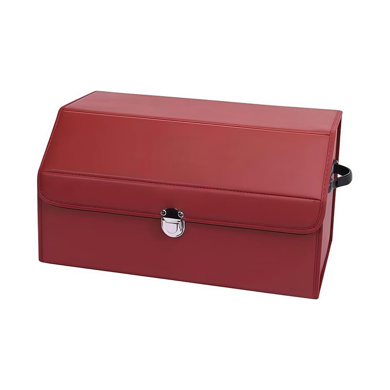 Organizador de Maletero de Coche para Chrysler Grand Voyager 2000-2011, Caja de Almacenamiento Plegable de Cuero con Tapa y Asas, Bolsa Organizadora con 1 Divisor, 53x32x30cm,Red