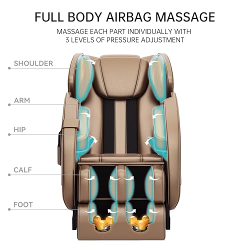 SMAGREHO 2024 Massage Chair Full Body, Calf and Waist Heating Massage Chair Recliner, 6 Auto with Manual Modes, Zero Gravity Shiatsu Chair Massage, Fit Home and Office, Bluetooth, Brown and Gold