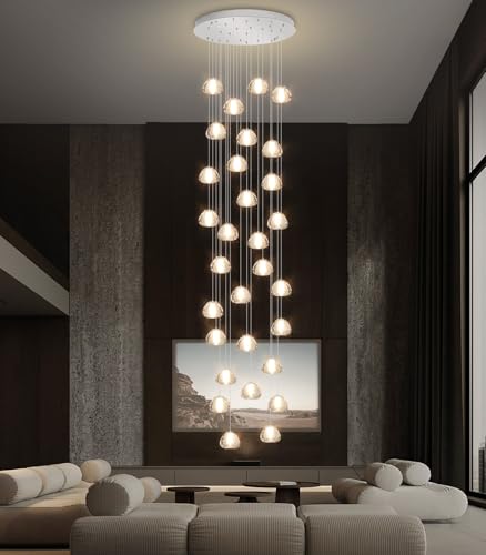 Image of 30-Lights Modern Crystal Chandeliers for Staircase LED Handing Light Fixture for Foyer Hallway Entrance