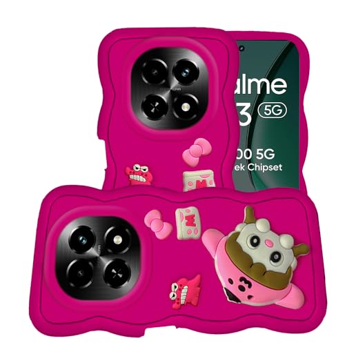 Image of AESTMO Back Case Cover for Realme C63 5G | 3D Cute Fun Cartoon Characters | Anti Slip Grip Cute Wave Curly Frame Shape | Full Body Protection Back Cover for Realme C63 5G (Pink)