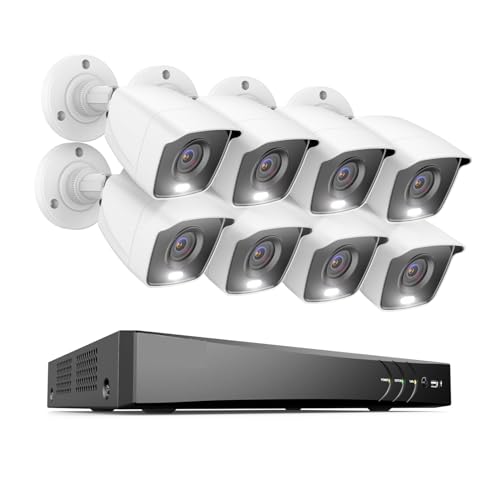 De cámaras de Seguridad DVR 4K Ultra HD 16 Canales con 8 Uds. visión Nocturna a Todo Color, Kit vigilancia CCTV for Interiores y Exteriores for el hogar(None,16CH 8Pcs Kits)