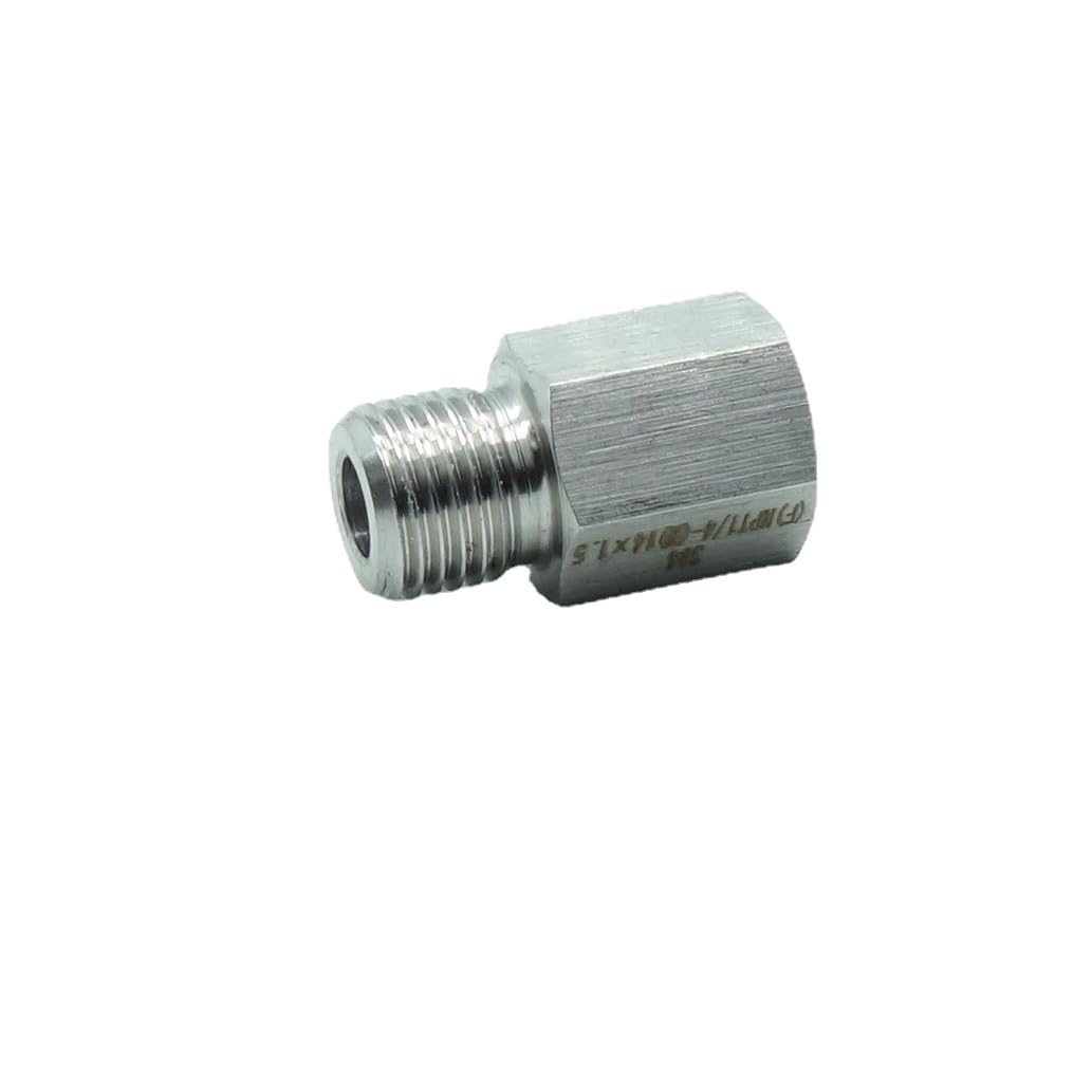 1 Piece 1/4" NPT Pipe Female x M14 x 1.5 Male Metric Gauge Sensor Adapter Stainless 304