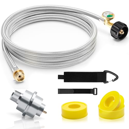 10ft Propane Fuel Filter with Gauge and Hose, Luxiv Stainless Braided Propane Adapter Hose with Detachable F273699 Fuel Filter for Mr Heater Buddy/Big Buddy, QCC1/Type1 Propane Adapter Filter