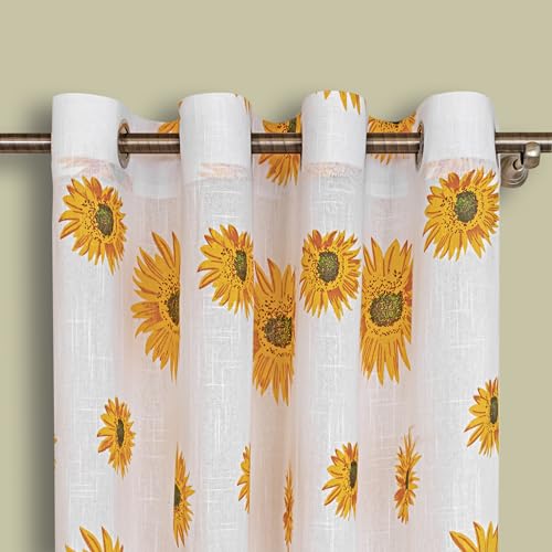 Image of HOMEMONDE 6 Feet Window Sheer Curtain - Sun Flower Printed Transparent Panel with Eyelet for Living Room, Bedroom Decoration, Single Piece - (Multicolor, 72 Inch)