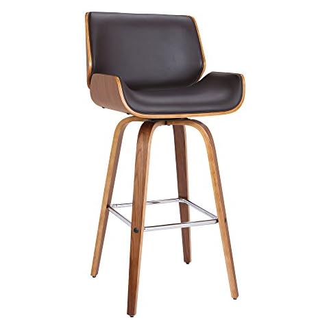 Armen Living Tyler Mid Century Modern Swivel Bar Stool for Kitchen Island Counter in Brown Faux Leather and Walnut Wood, 26" Seat Height Cover