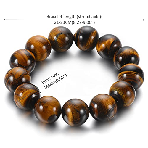 Mens Tiger Eye Stone Beaded Bracelet, Large 14mm Natural Gemstone Beads Bracelet,Stretchable Chunky and Manly looking2