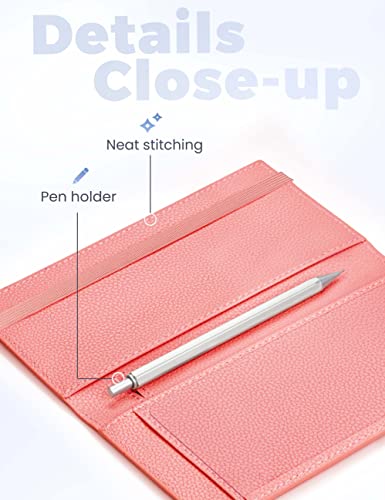 Image of Yarnic Checkbook Cover for Personal Checkbook, Checkbook Holder with Pen Holder & Built-in Clear Plastic Divider for Duplicate Checks (Coral Pink)