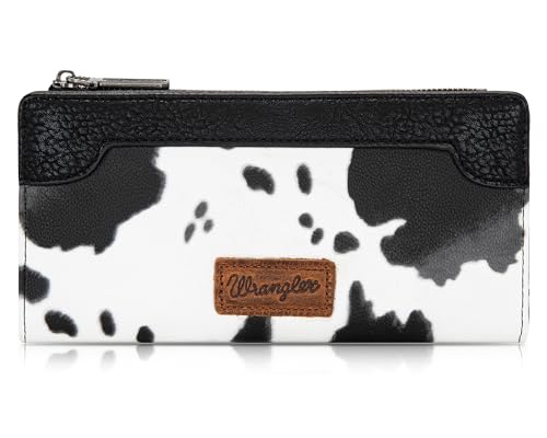 Image of Montana West Wrangler Cow Print Bifold Wallet Women's Wallets, Card Cases & Money Organizers Women Credit Card Wallet for Ladies Female Cash Wallett Black Wallets with Smooth Zipper
