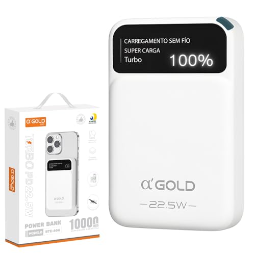 Power Bank Indução 10000 mAh, Carregador Portátil Turbo 20W, Cabo Tipo C e iPhone Embutido, Botão Liga e Desliga, Entrada USB e Tipo C, Tecnologia Power Delivery, Carregamento Super Rápido