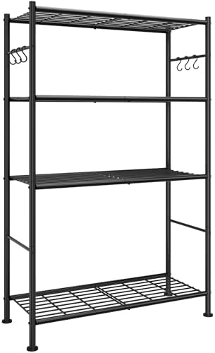 Storage Shelves - 4-Tier Spacious Shelf Organizer with Hooks & Le...
