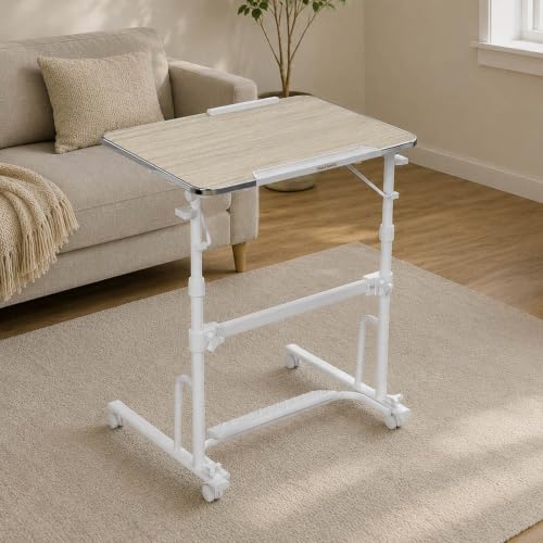 Image of TABLE MAGIC - AERO Desk | Height Adjustable (70-108 cm) Sit & Stand Folding Desk with Cup & iPad Holder | Portable Workstation Table with Wheels & Footrest (White)