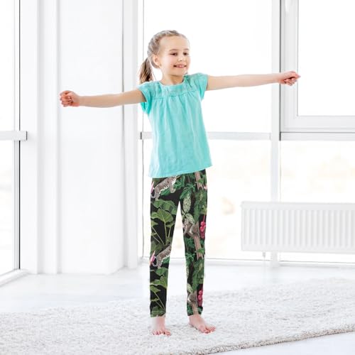 CaTaKu Girls Leggings Tiger Leopard Tropical Leggings for Girls Kids Athletic Workout Yoga Pants Size 4-10T3
