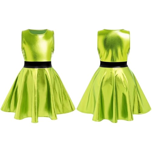 Girls Shiny Metallic Alien Robot Dress Futuristic Holographic Sleeveless Space Skater Dress3