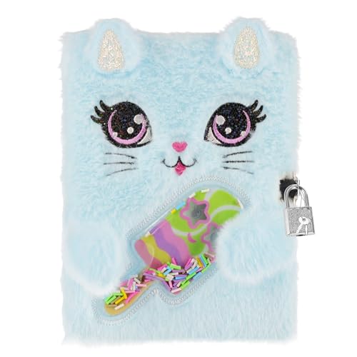 sarcia.eu Katze blau, Plüsch Notizbuch Tagebuch mit Vorhängeschloss A5 liniert (Katze)