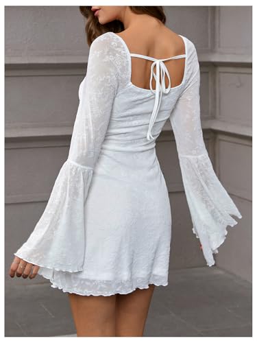 Image of WDIRARA Women's Floral Jacquard Gothic Bell Long Sleeve Dress | Mesh , A Line, Vintage