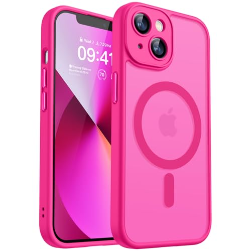 Image of CANSHN Magnetic for iPhone 13 Mini Case, Upgraded [Full Camera Protection] [Compatible with Magsafe] [Translucent Matte] Shockproof Protective Phone Case for iPhone 13 Mini 5.4 inch - Hot Pink