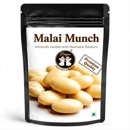 Image of DRIYOZ Malai Munch Rasmalai Flavoured Almonds 250g | Premium Crunchy Badam Coated with Creamy Malai Granules | Gourmet Indian Sweet Nut Snack for Gifting & Festive Celebrations