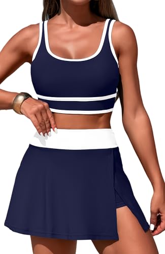 SEAUR Zweiteiliger Badeanzug Damen Sport Bikini Set Schwimmrock mit Shorts und Tank Bikini Top für Strand Volleyball Handball Fußball Segel Kajakfahren Schwimmen - M