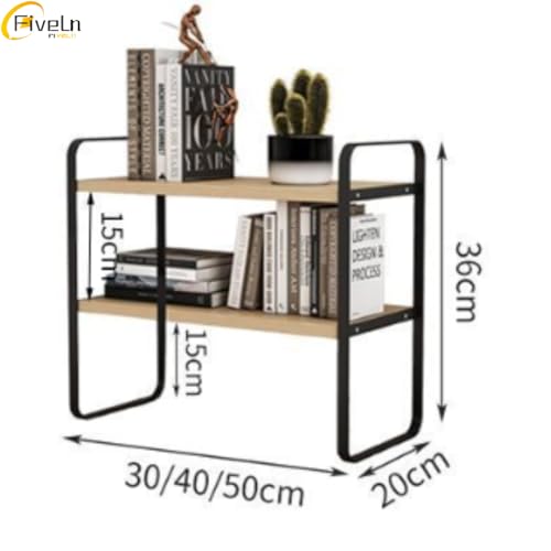 FiveLn ホワイト-木色 卓上ラック デスクシェルフ 幅 30cm 40cm 50cm 60cm デスク上置き棚 収納ラッ仕切り 1 層 2 層 3 層 卓上棚 組立品 ラック ノートパソコン台 デスク上収納ラッ (2 Tier 幅50*奥行20き*高さ36cm,ホワイト) [並行輸入品] [2]
