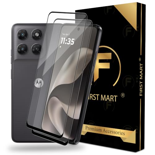 Image of FIRST MART Tempered Glass Screen Protector for Motorola G77 Power - Full-Glue Screen Guard, 3D Edge to Edge, HD Clear, Bubble-Free, Case-Friendly, Black, Pack of 2