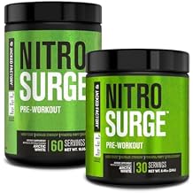 Jacked Factory NITROSURGE Pre Workout Supplement - Endless Energy, Instant Strength Gains, Clear Focus, Intense Pumps - NO Booster & Powerful Preworkout Energy Powder - 90 Servings, Arctic White