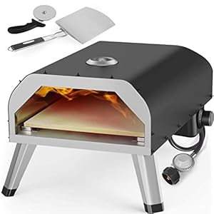 RESVIN 12 Gas Pizza Oven, Portable Pizza Oven Outdoor, Stainless Steel Gas Powered Pizza Oven with Built-in Thermometer, Pizza Peel, Wheel, Stone for Backyard Pizza Parties Mobile Outdoor Kitchen
