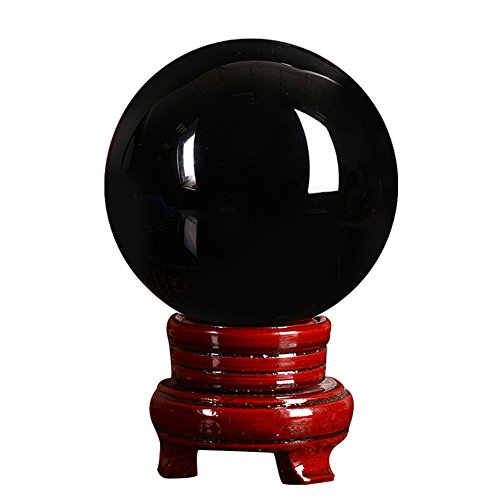 Boule de cristal noire Aitelei en obsidienne, 3 cm, boule de guérison, boule feng shui, sphère de méditation, boule en pierre, avec socle en bois, Obsidienne, Obsidian Cover