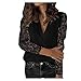 Produktbild CEFGR Damenmode Chiffon Bluse Spitze Bluse Hohl Langarm Button Shirt V-Ausschnitt Top