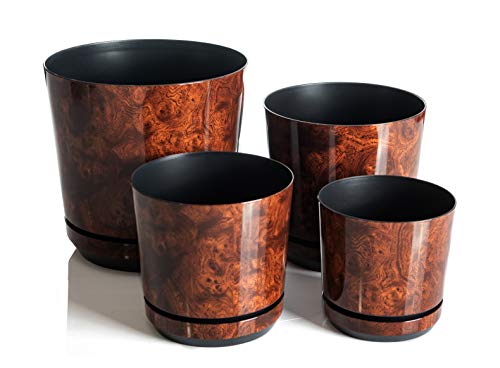 KORAD Übertöpfe Satz 4 Stück Holz 16 cm, 18 cm, 21 cm, 26 cm - dekorative Übertöpfe in 4 der Größe von 16 cm, 18 cm, 21 cm, 26 cm für Blumen, Kräuter, Pflanzenkompositionen. OSL S4/144